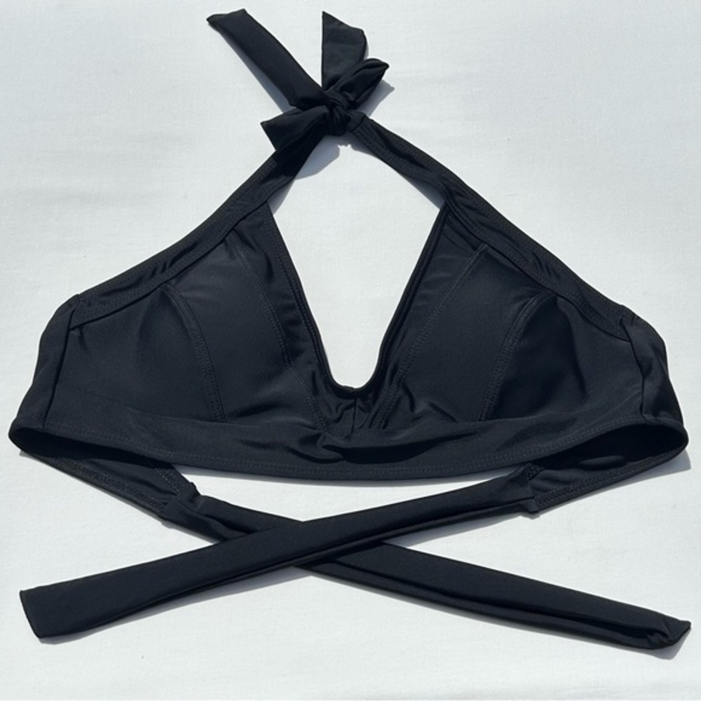 Shekini Basic Black Tie Halter Bikini Top Womens Size M